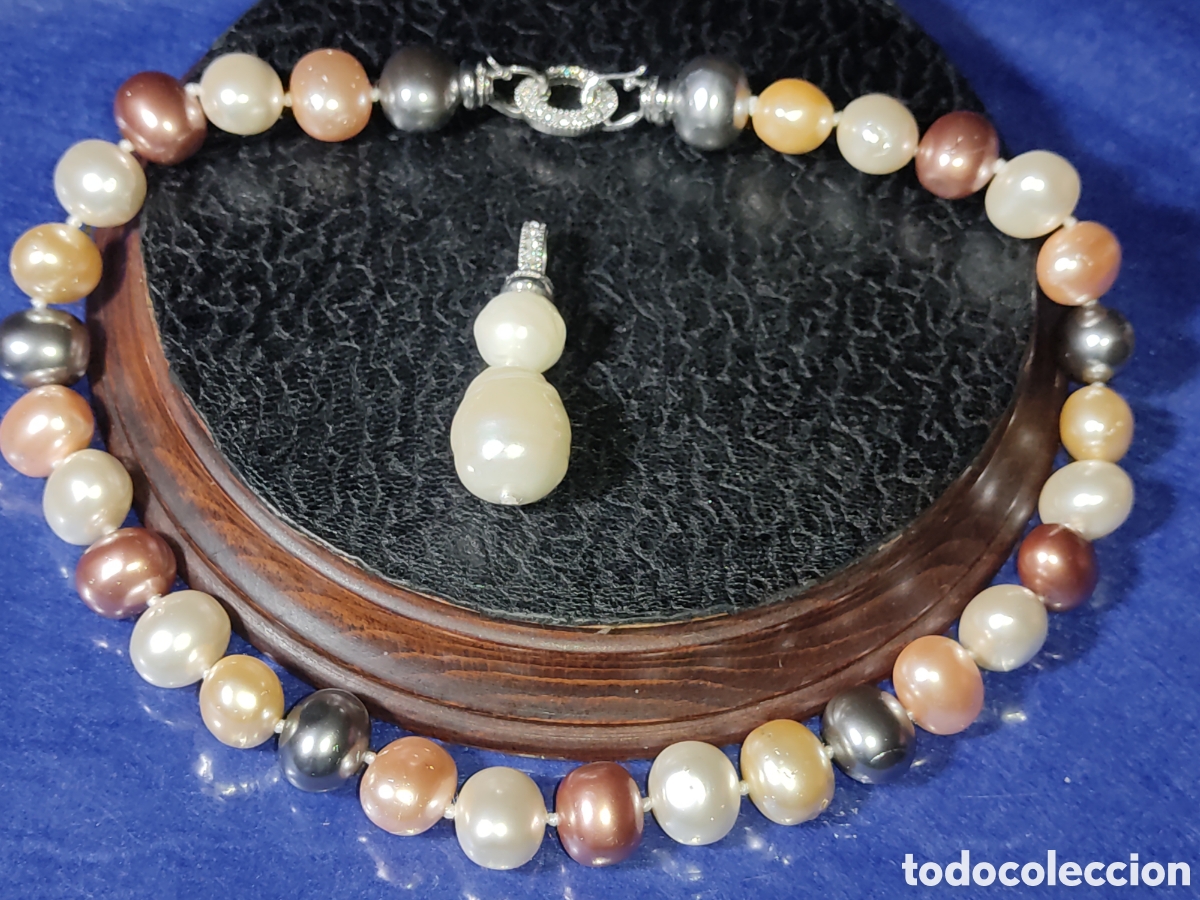 Joyeria: Collar de 5 tipos de perlas hermosas con colgante. - Foto 2