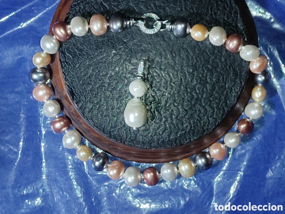 Joyeria: Collar de 5 tipos de perlas hermosas con colgante. - Foto 1