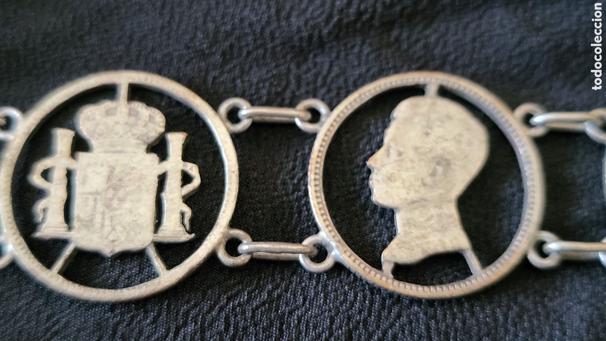 Joyeria: ANTIGUA PULSERA DE PLATA MONEDAS - Foto 3