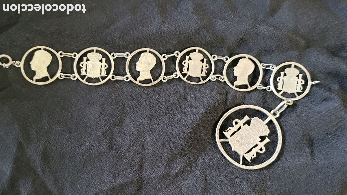 Joyeria: ANTIGUA PULSERA DE PLATA MONEDAS - Foto 5
