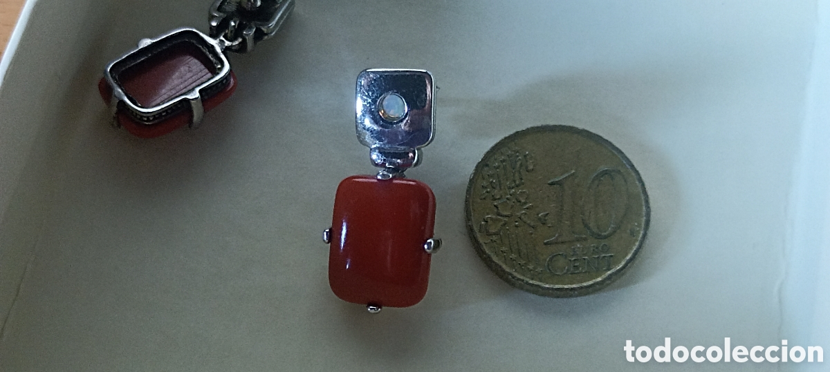 Joyeria: Pendientes a&ntilde;os 60 con colgante rectangular color teja - Foto 3