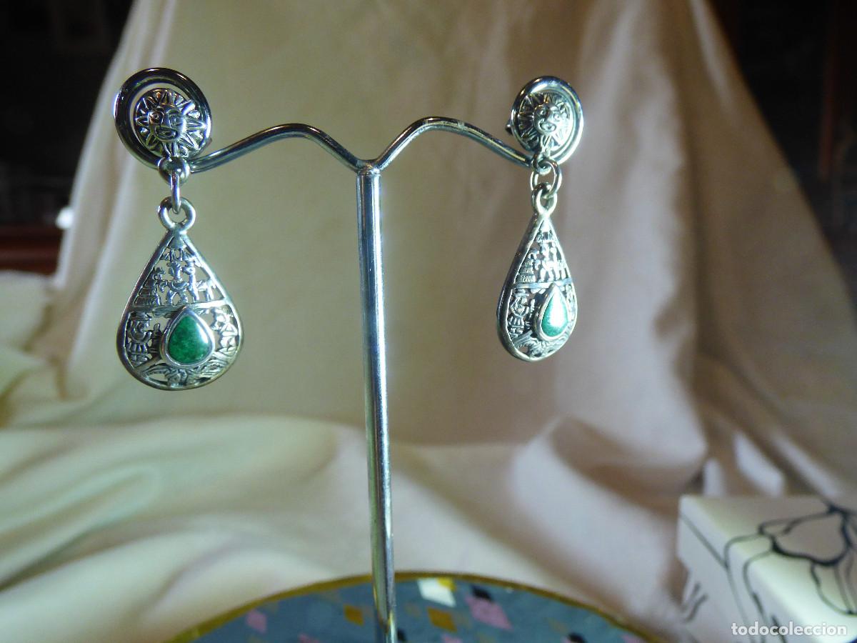 Joyeria: Pendientes plata y malaquitas sin pulir.Peru. - Foto 1