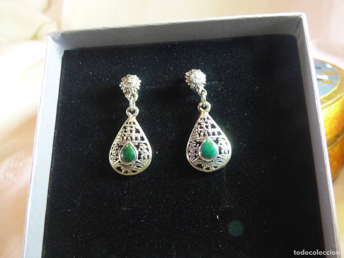 Joyeria: Pendientes plata y malaquitas sin pulir.Peru. - Foto 2