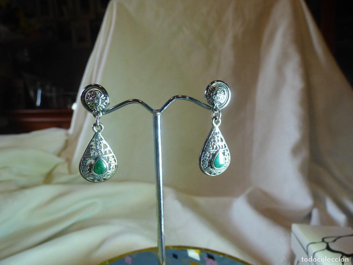 Joyeria: Pendientes plata y malaquitas sin pulir.Peru. - Foto 3