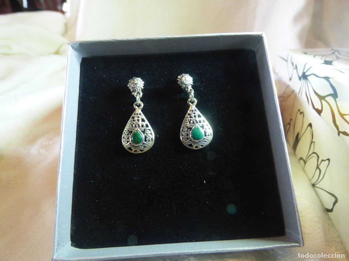 Joyeria: Pendientes plata y malaquitas sin pulir.Peru. - Foto 4