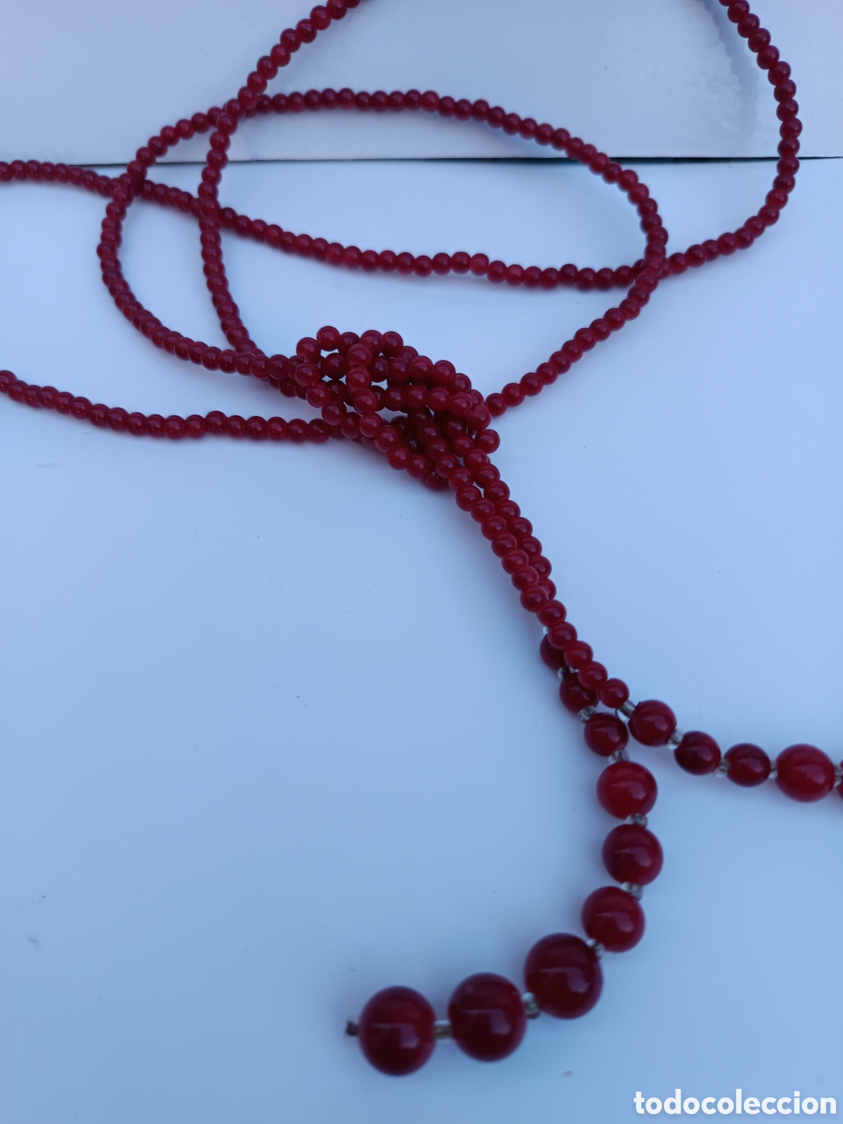 Joyeria: Collar cuentas rojas de cristal con nudo - Foto 2