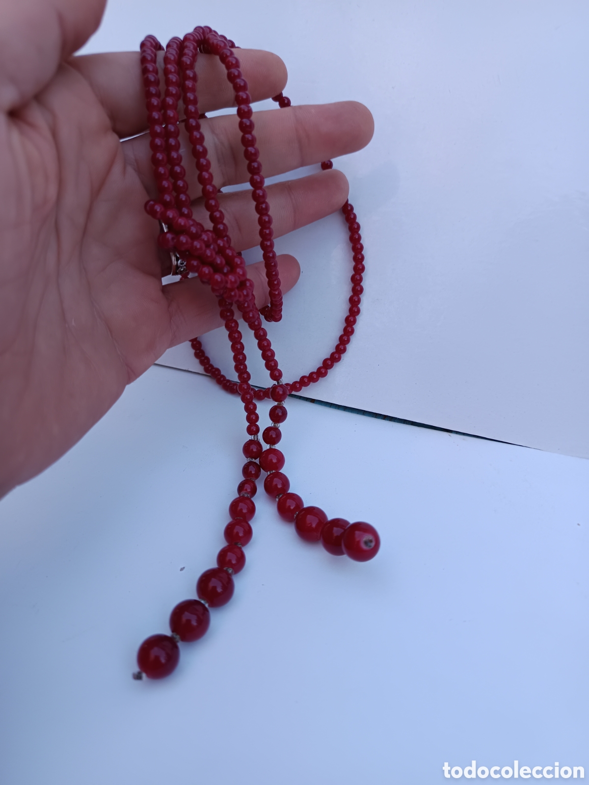 Joyeria: Collar cuentas rojas de cristal con nudo - Foto 3