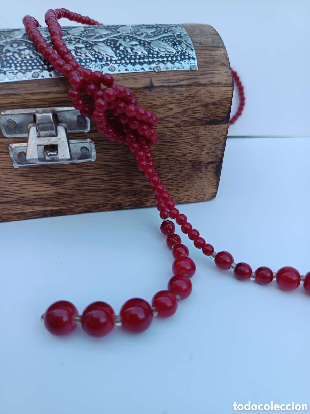 Joyeria: Collar cuentas rojas de cristal con nudo - Foto 1