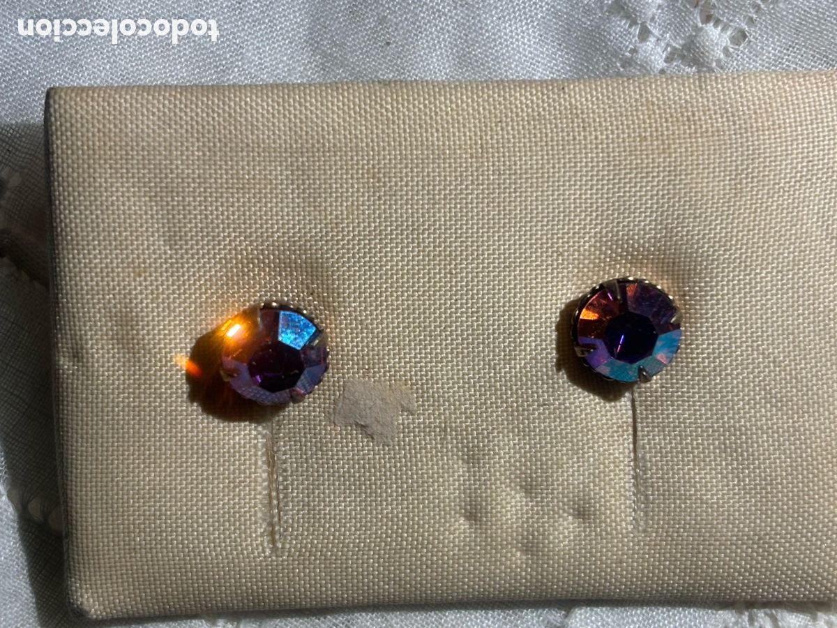 Joyeria: PRECIOSOS PENDIENTES ANTIGUOS CON CRISTAL TORNASOL - Foto 1