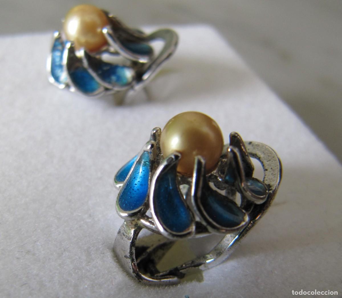 Joyeria: pareja de pendientes de plata perla y esmaltes - Foto 2