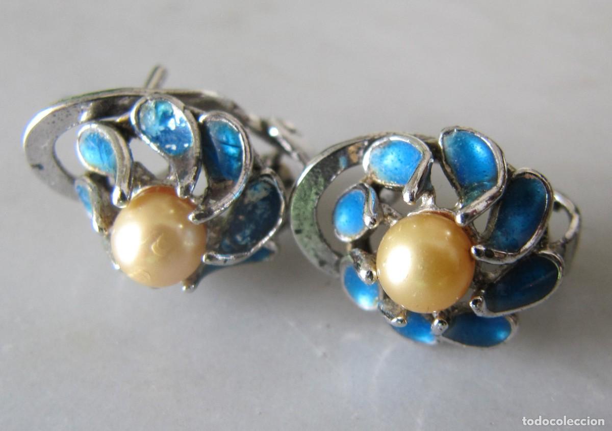 Joyeria: pareja de pendientes de plata perla y esmaltes - Foto 4
