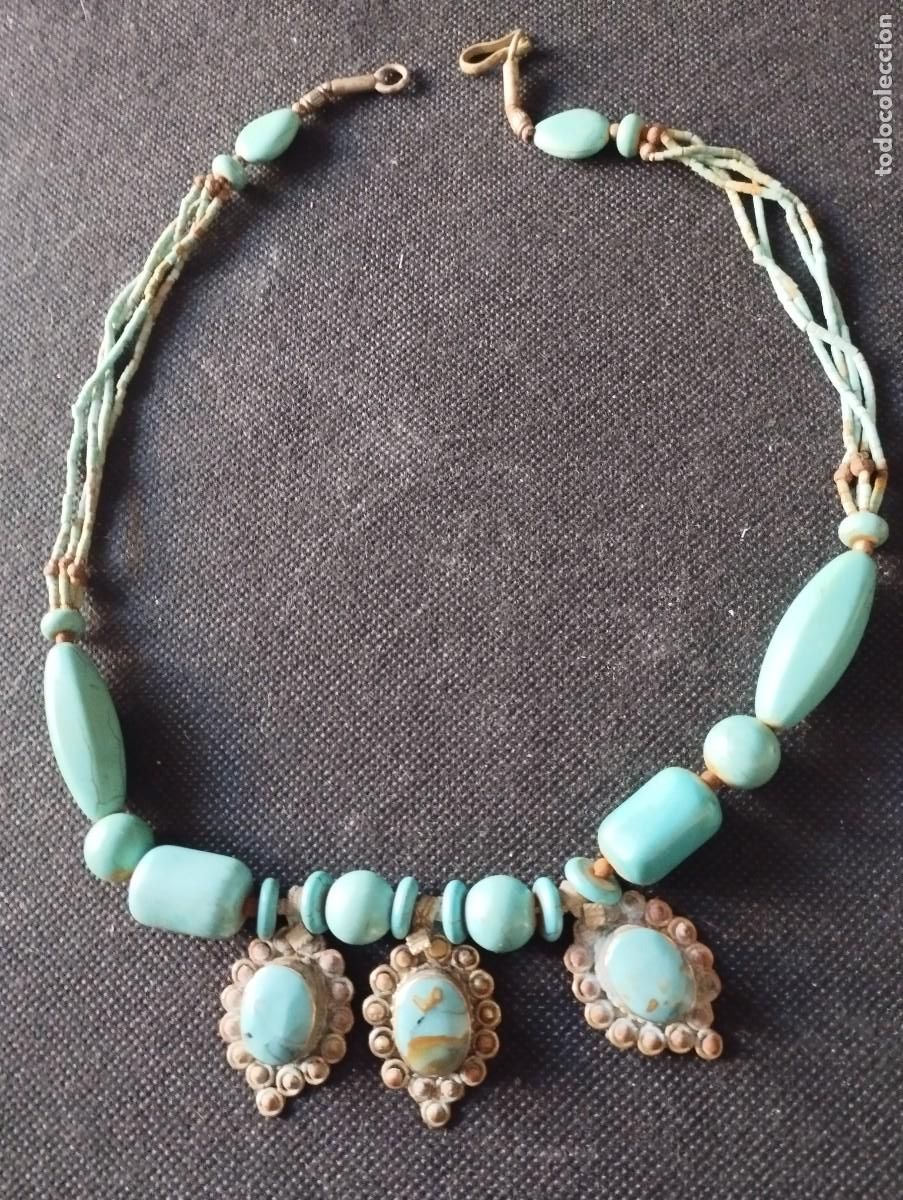 Joyeria: Antiguo collar artesano de plata y turquesas - Foto 1