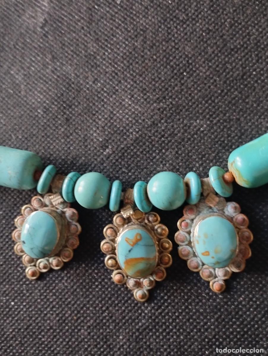 Joyeria: Antiguo collar artesano de plata y turquesas - Foto 4