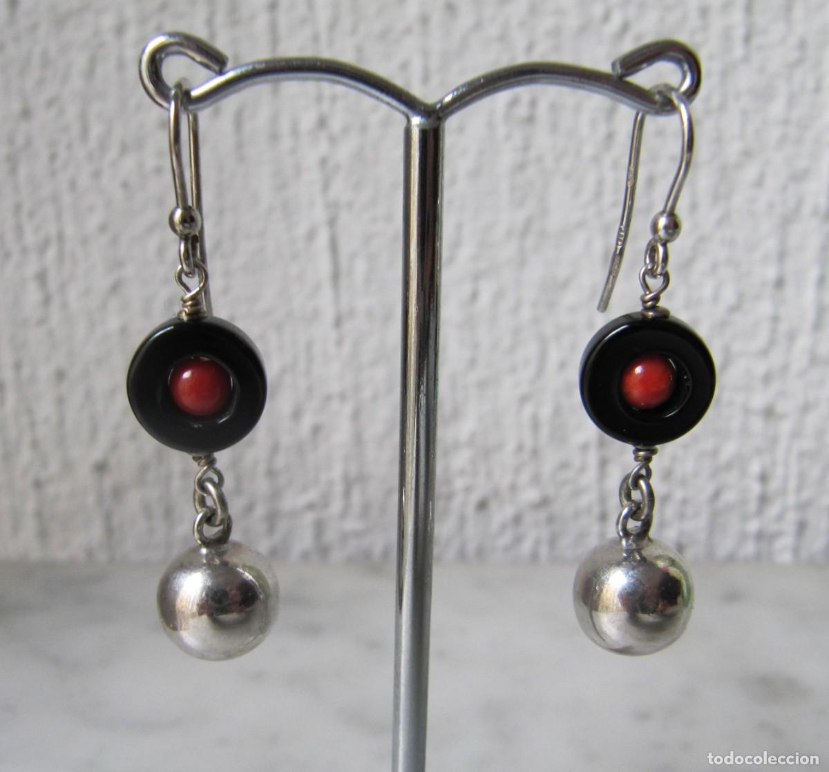 Joyeria: Pendientes largos de plata, coral y &oacute;nice - Foto 1