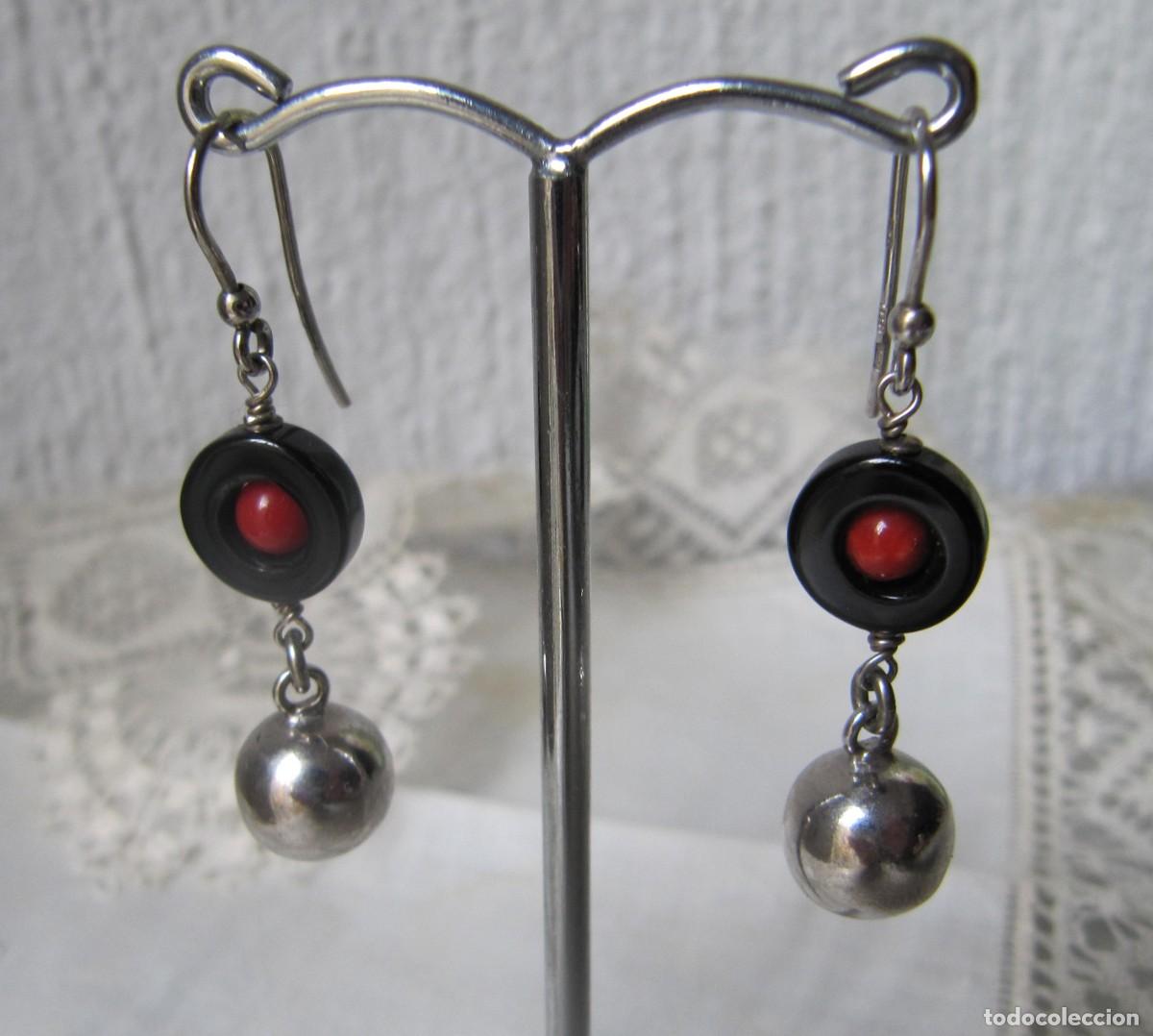 Joyeria: Pendientes largos de plata, coral y &oacute;nice - Foto 3