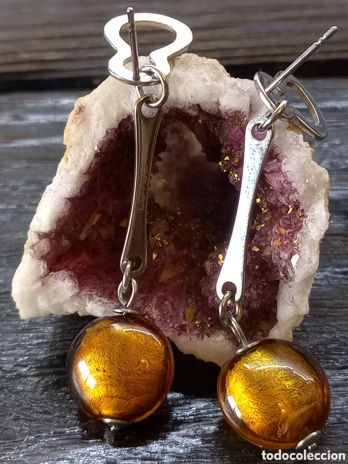 Joyeria: Pendientes Lotus acero y &aacute;mbar - Foto 1