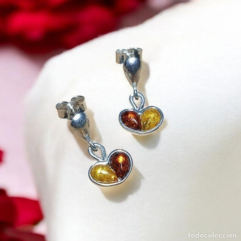 Joyeria: Pendientes Corazones de &Aacute;mbar Plata de Ley - Foto 1