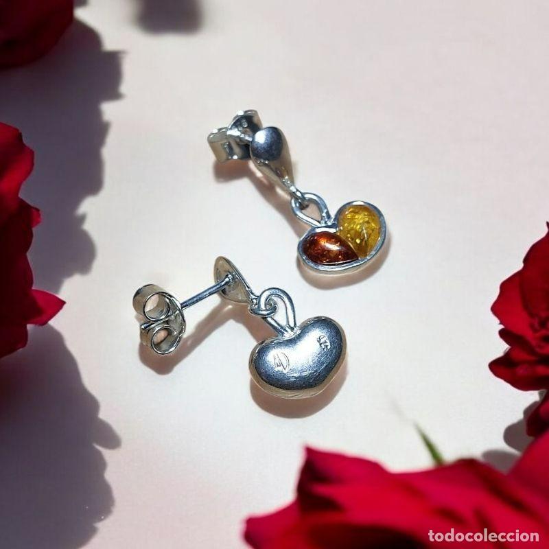 Joyeria: Pendientes Corazones de &Aacute;mbar Plata de Ley - Foto 2