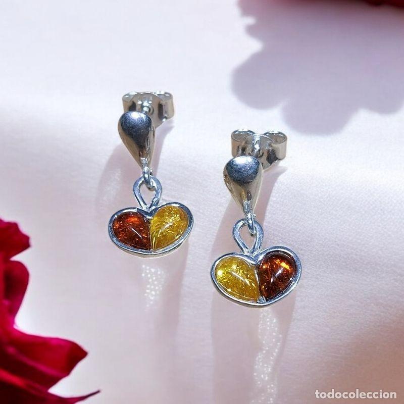 Joyeria: Pendientes Corazones de &Aacute;mbar Plata de Ley - Foto 3