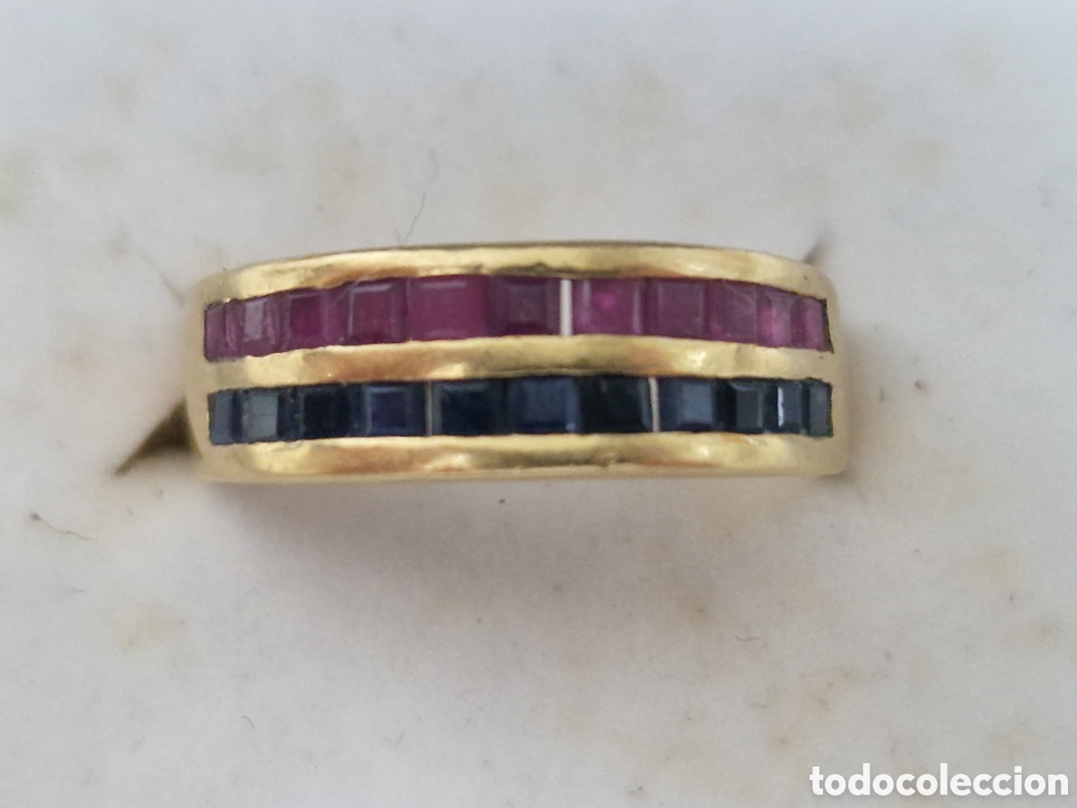 Joyeria: ANILLO DE ORO 18 K CON ZAFIROS Y RUBIS - Foto 1
