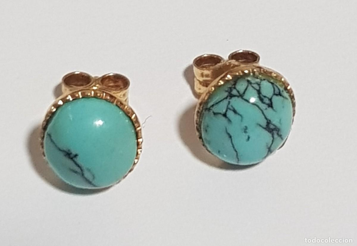 Joyeria: Pendientes de oro 18 quilates con turquesas ovaladas - Foto 2