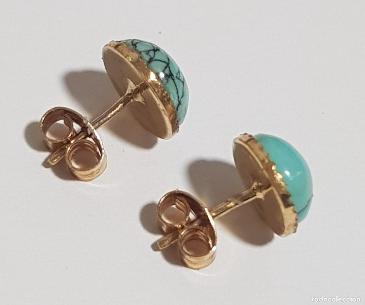 Joyeria: Pendientes de oro 18 quilates con turquesas ovaladas - Foto 3