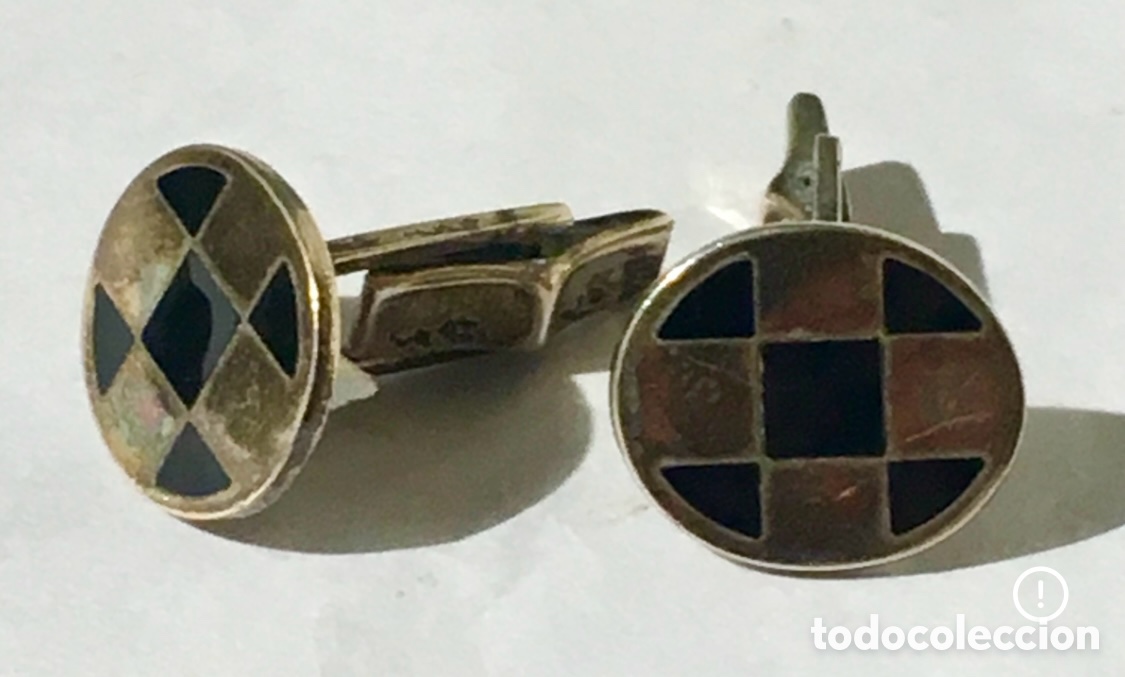 Joyeria: Gemelos. Damero. Plata y &Oacute;nix. Art Deco. - Foto 1