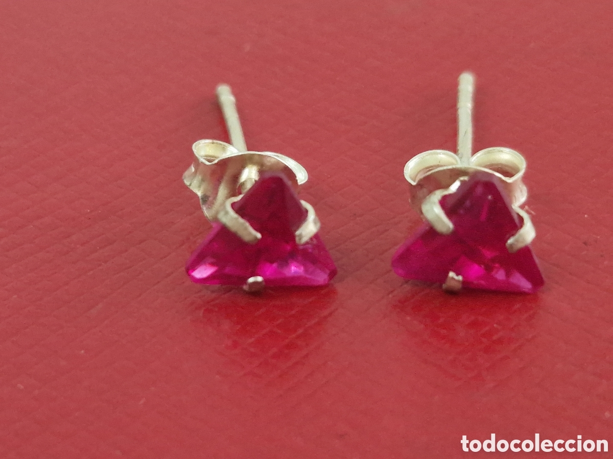 Joyeria: PENDIENTES PEQUE&Ntilde;OS PLATA PIEDRA ROJA - Foto 5