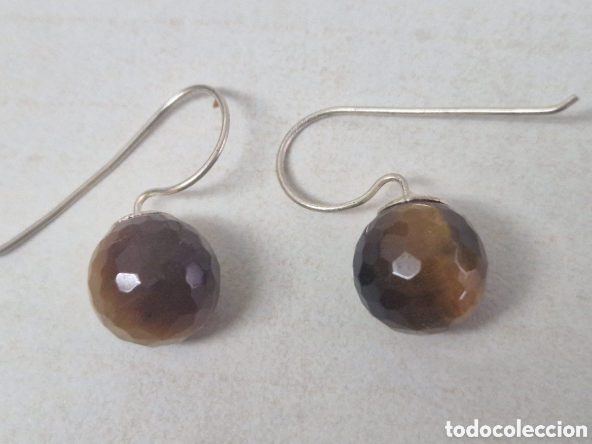 Joyeria: PENDIENTES BOLAS PIEDRAS OJO DE TIGRE - Foto 1