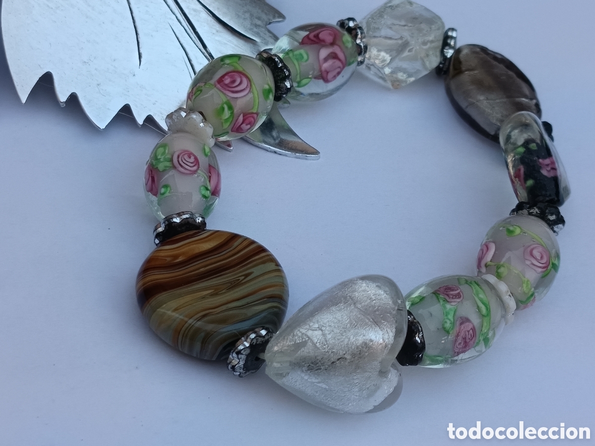 Joyeria: Pulsera el&aacute;stica en cristal de Murano con forma de rosas - Foto 1