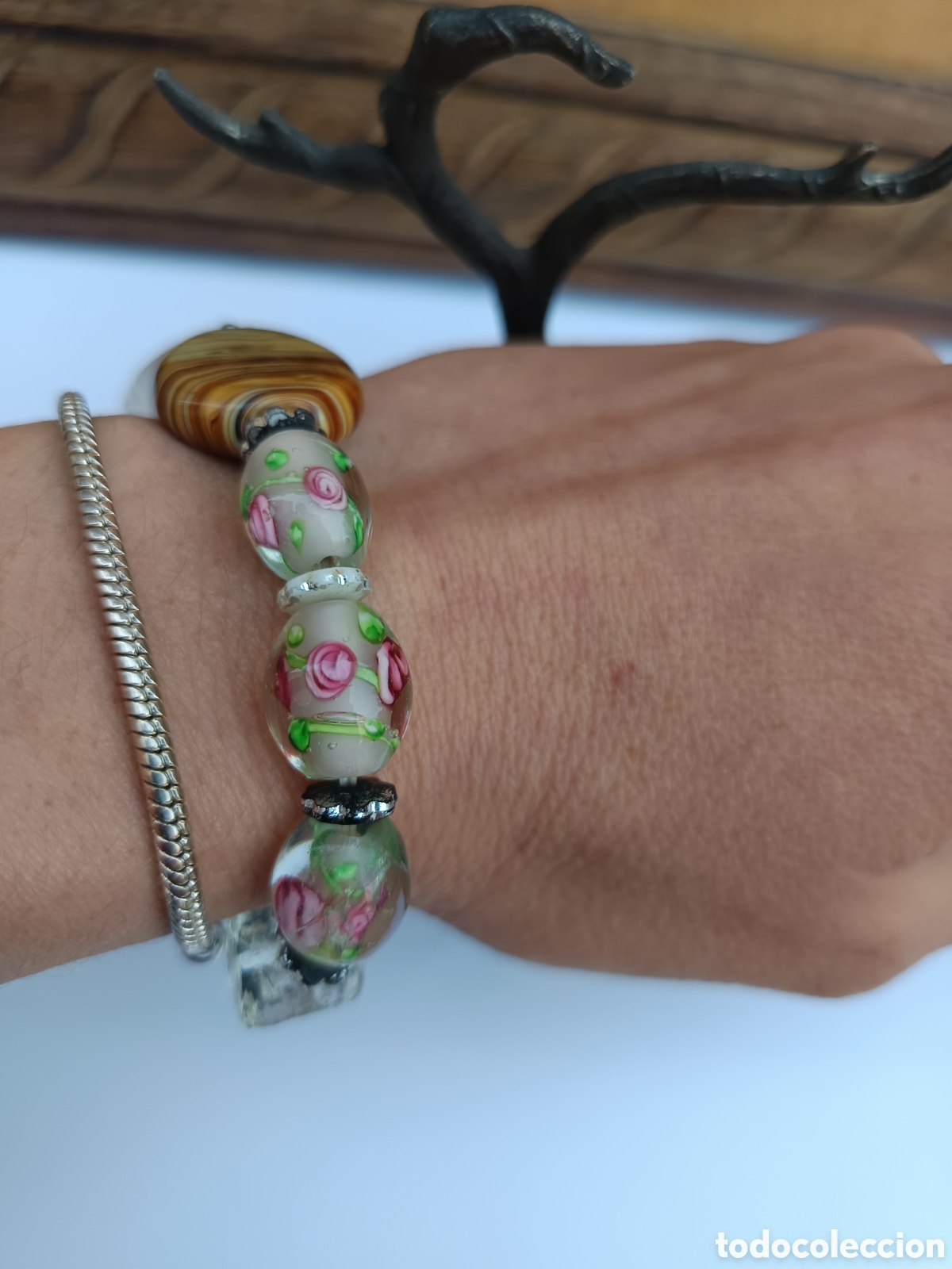 Joyeria: Pulsera el&aacute;stica en cristal de Murano con forma de rosas - Foto 3