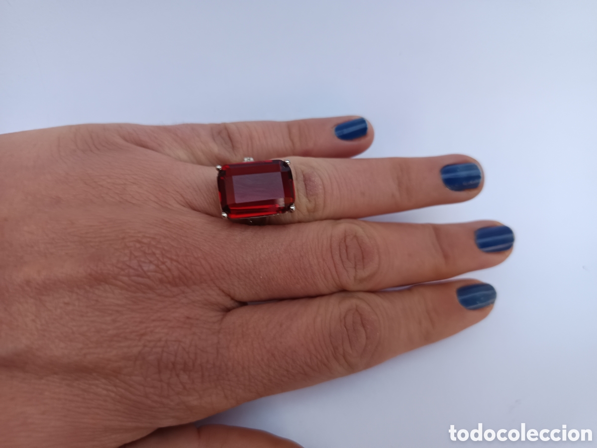Joyeria: Bello anillo sortija con s&iacute;mil rubi chapado en plata - Foto 1