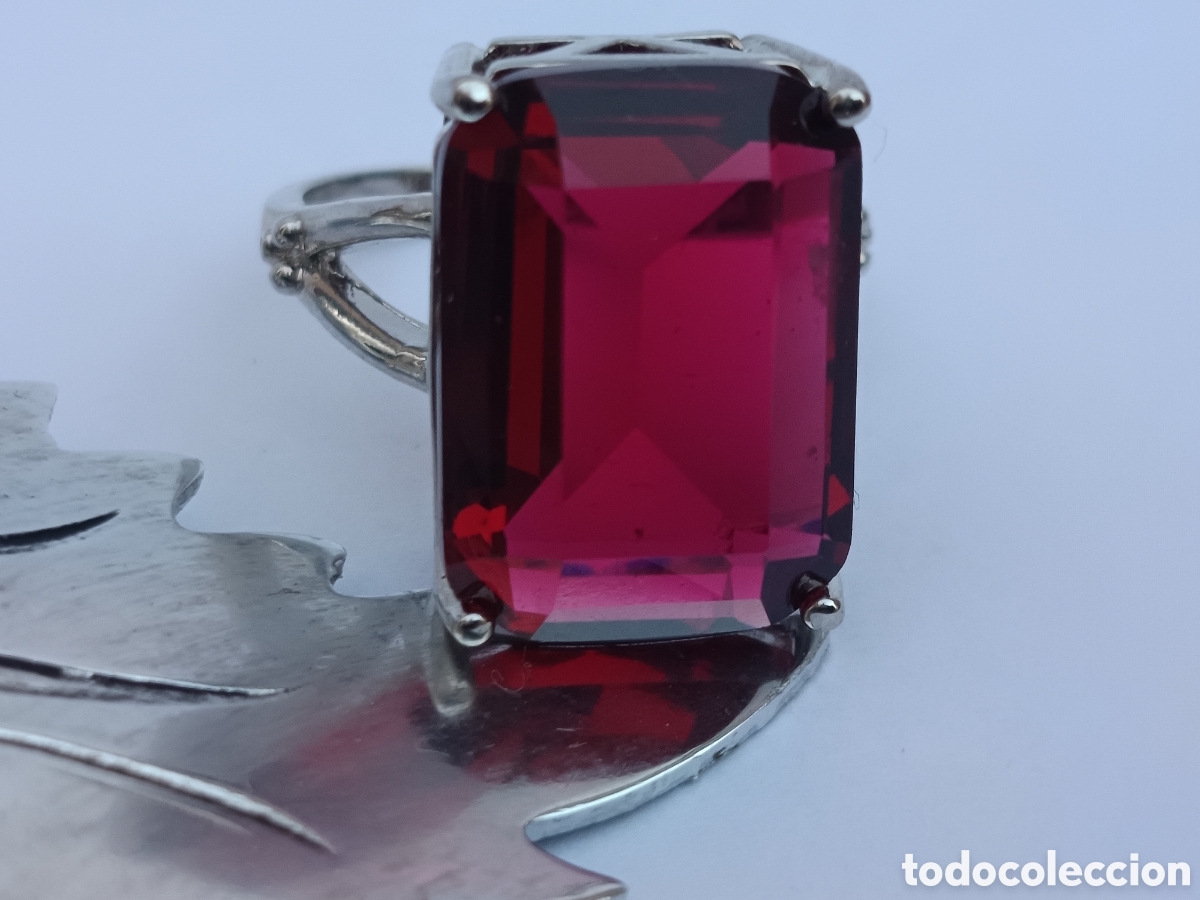 Joyeria: Bello anillo sortija con s&iacute;mil rubi chapado en plata - Foto 2