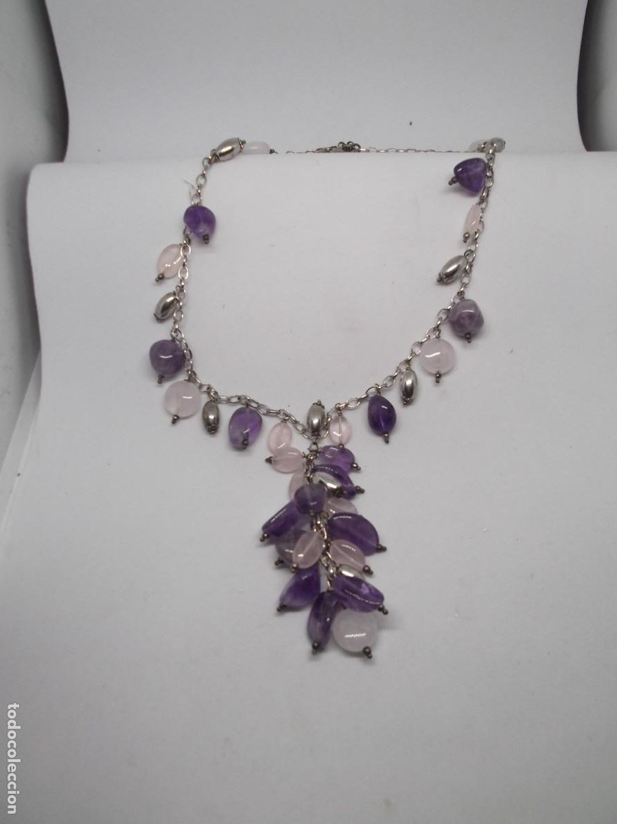 Joyeria: Collar en plata con cuarzo rosa y amatista - Foto 3