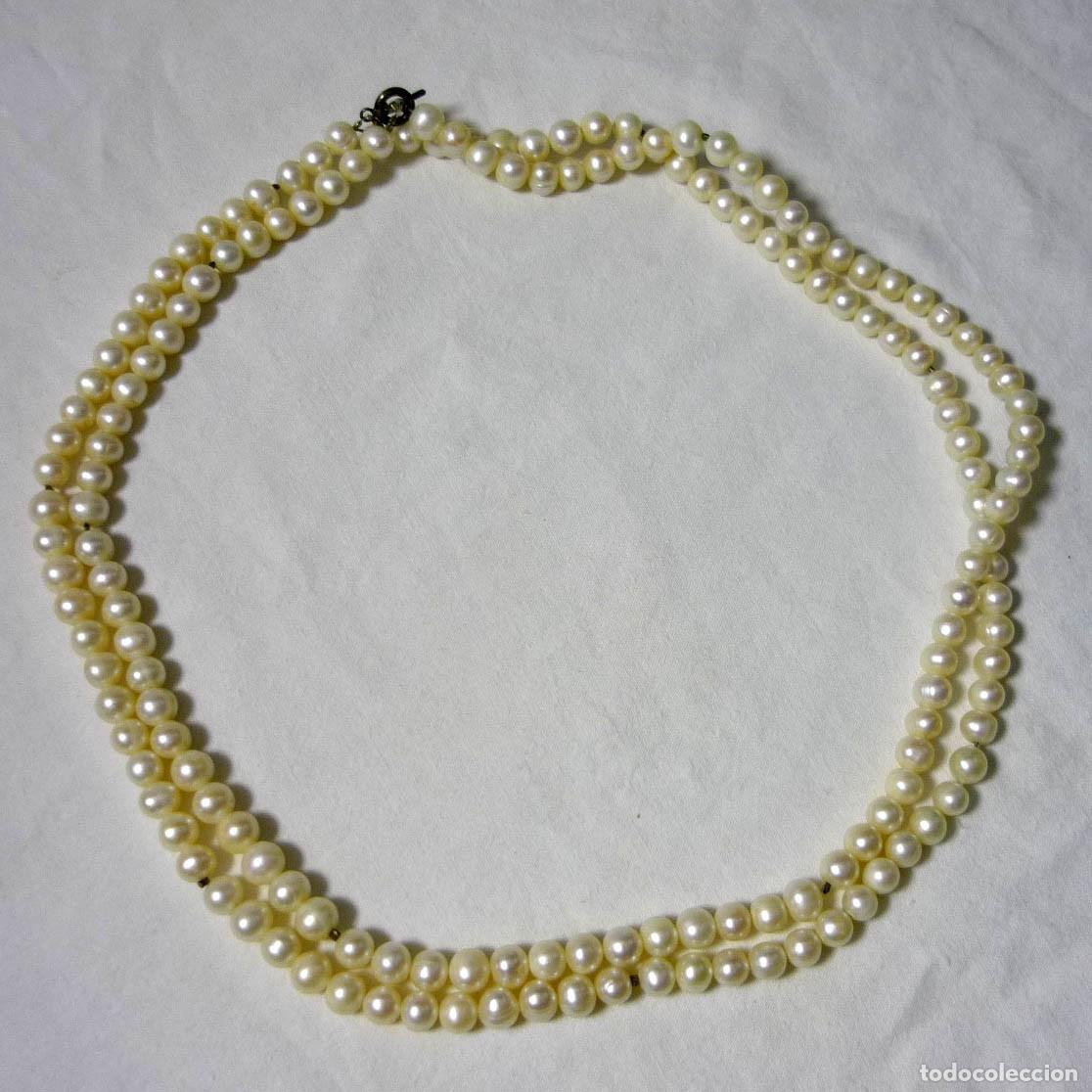 Joyeria: Collar doble de perlas de agua dulce, broche de plata - Foto 1
