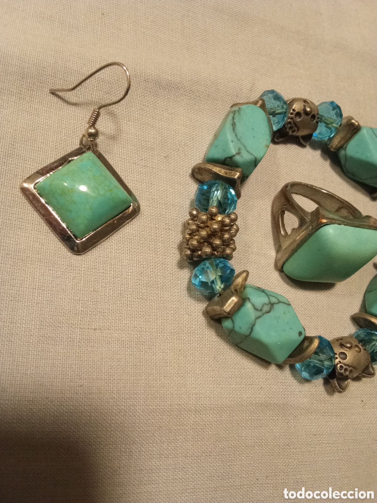 Joyeria: CONJUNTO ANTIGUO DE PULSERA PENDIENTES Y ANILLO - Foto 2