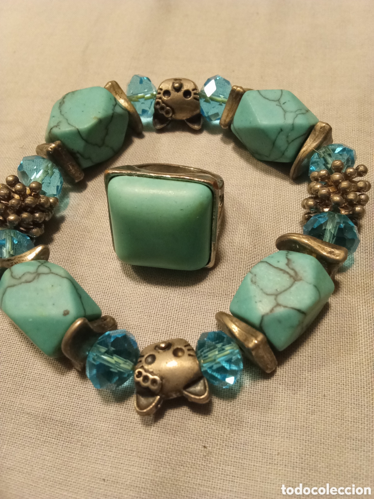 Joyeria: CONJUNTO ANTIGUO DE PULSERA PENDIENTES Y ANILLO - Foto 3