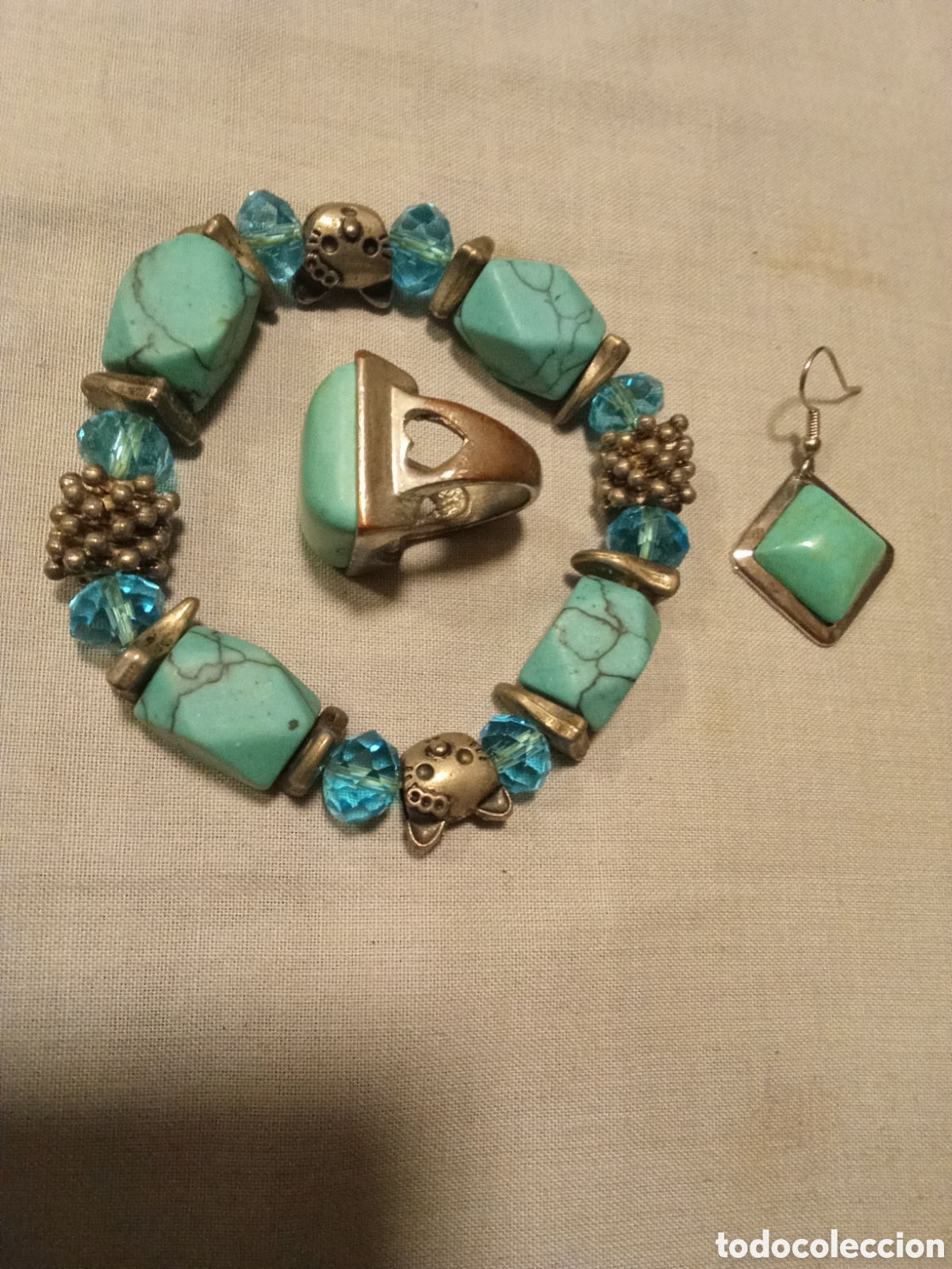 Joyeria: CONJUNTO ANTIGUO DE PULSERA PENDIENTES Y ANILLO - Foto 4