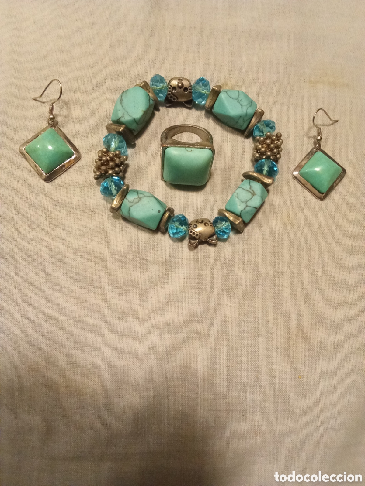 Joyeria: CONJUNTO ANTIGUO DE PULSERA PENDIENTES Y ANILLO - Foto 1