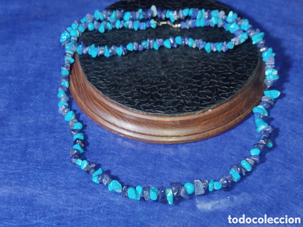 Joyeria: Collar largo de lapisl&aacute;zuli y turquesa.Vintage. - Foto 1