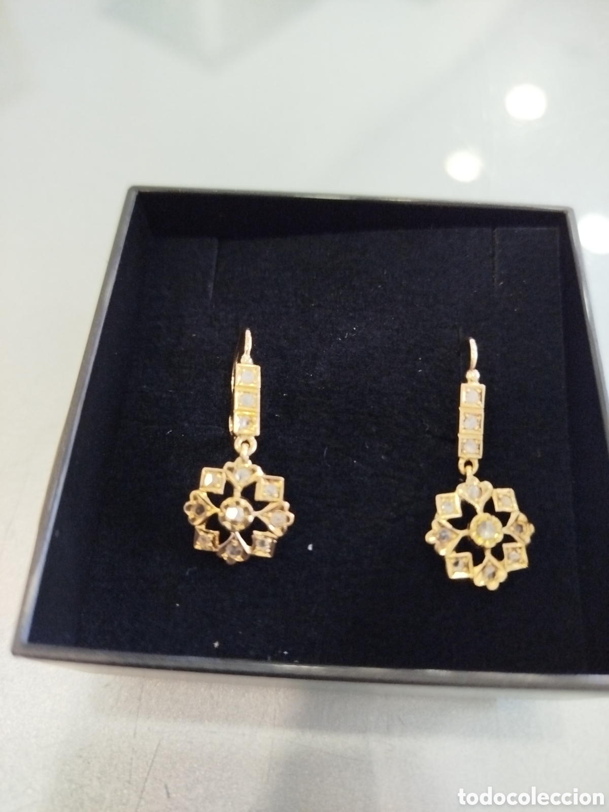 Joyeria: Pendientes isabelinos de oro y zafiros - Foto 1
