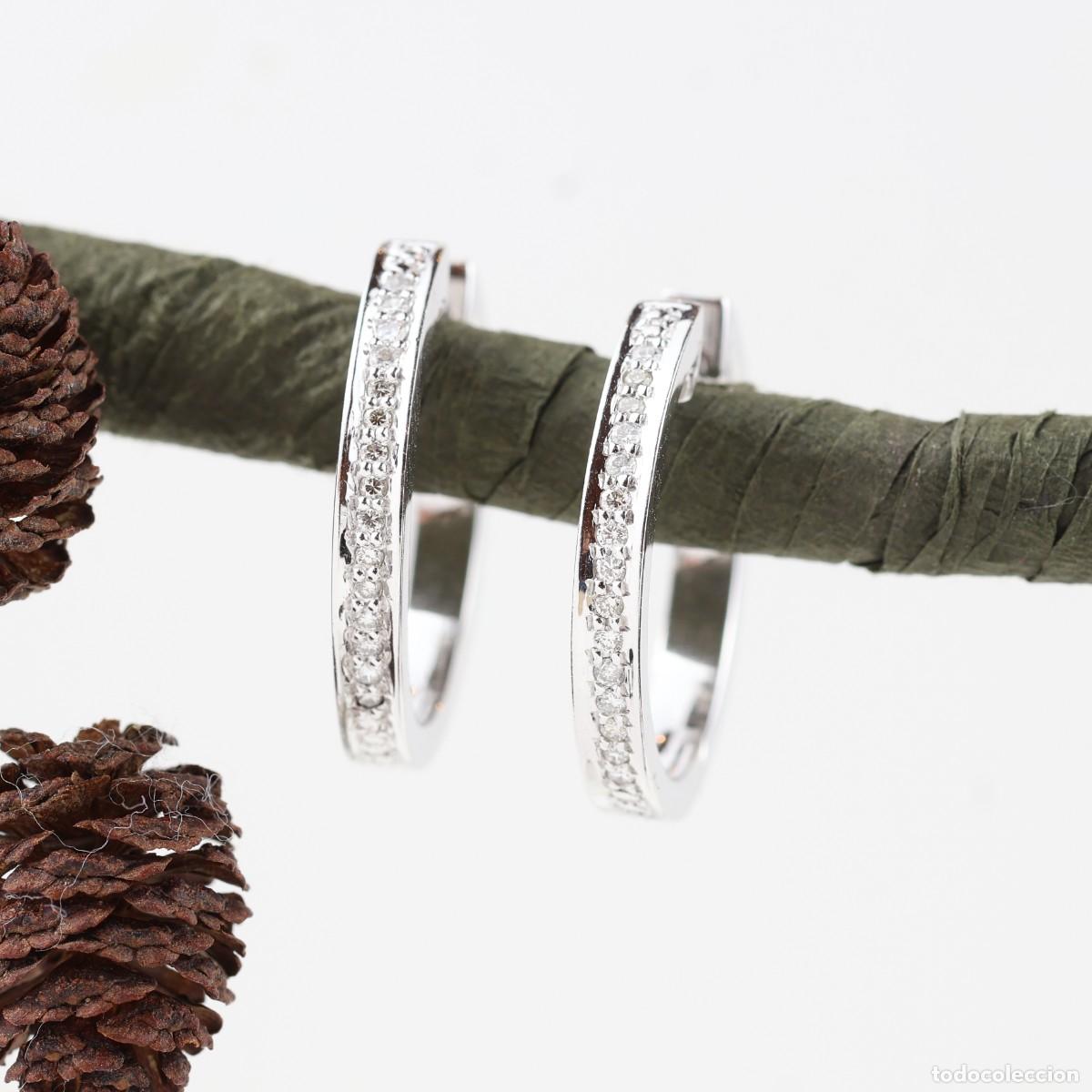 Joyeria: Pendientes aro oro blanco con brillantes - Foto 3