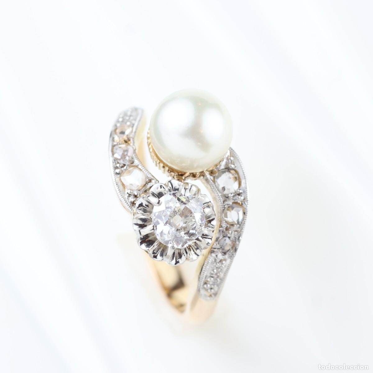 Joyeria: Anillo vintage oro con diamantes y perla - Foto 1