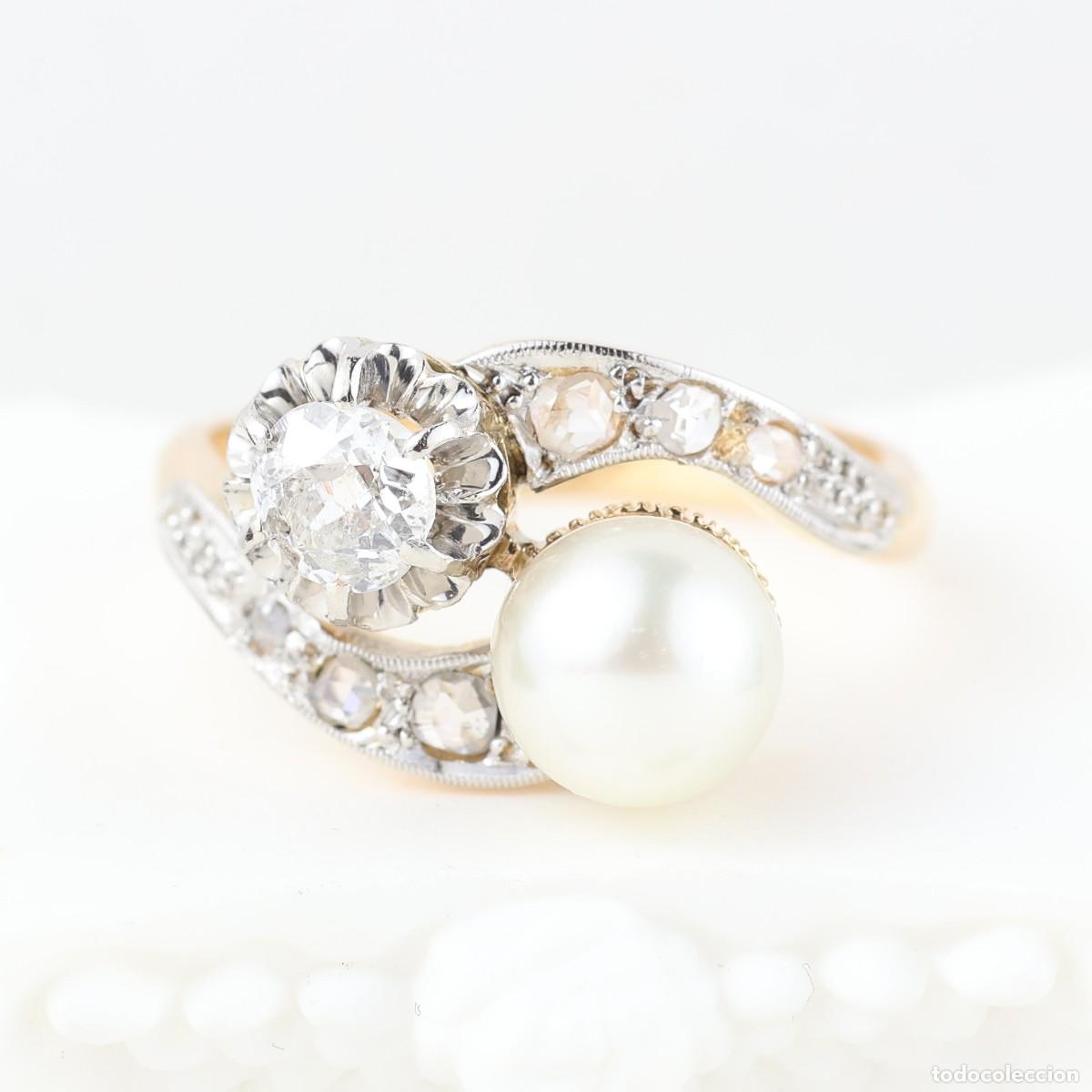 Joyeria: Anillo vintage oro con diamantes y perla - Foto 2