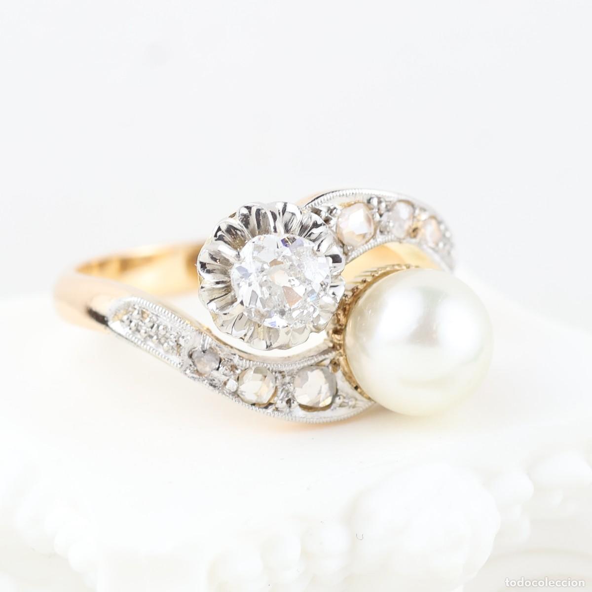 Joyeria: Anillo vintage oro con diamantes y perla - Foto 7