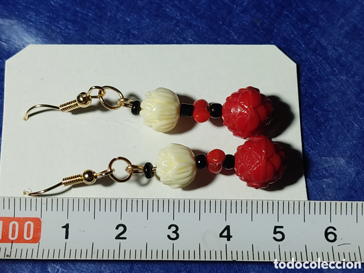 Joyeria: Pendientes de opalina roja y cinabrio flor del loto.Vintage. - Foto 4
