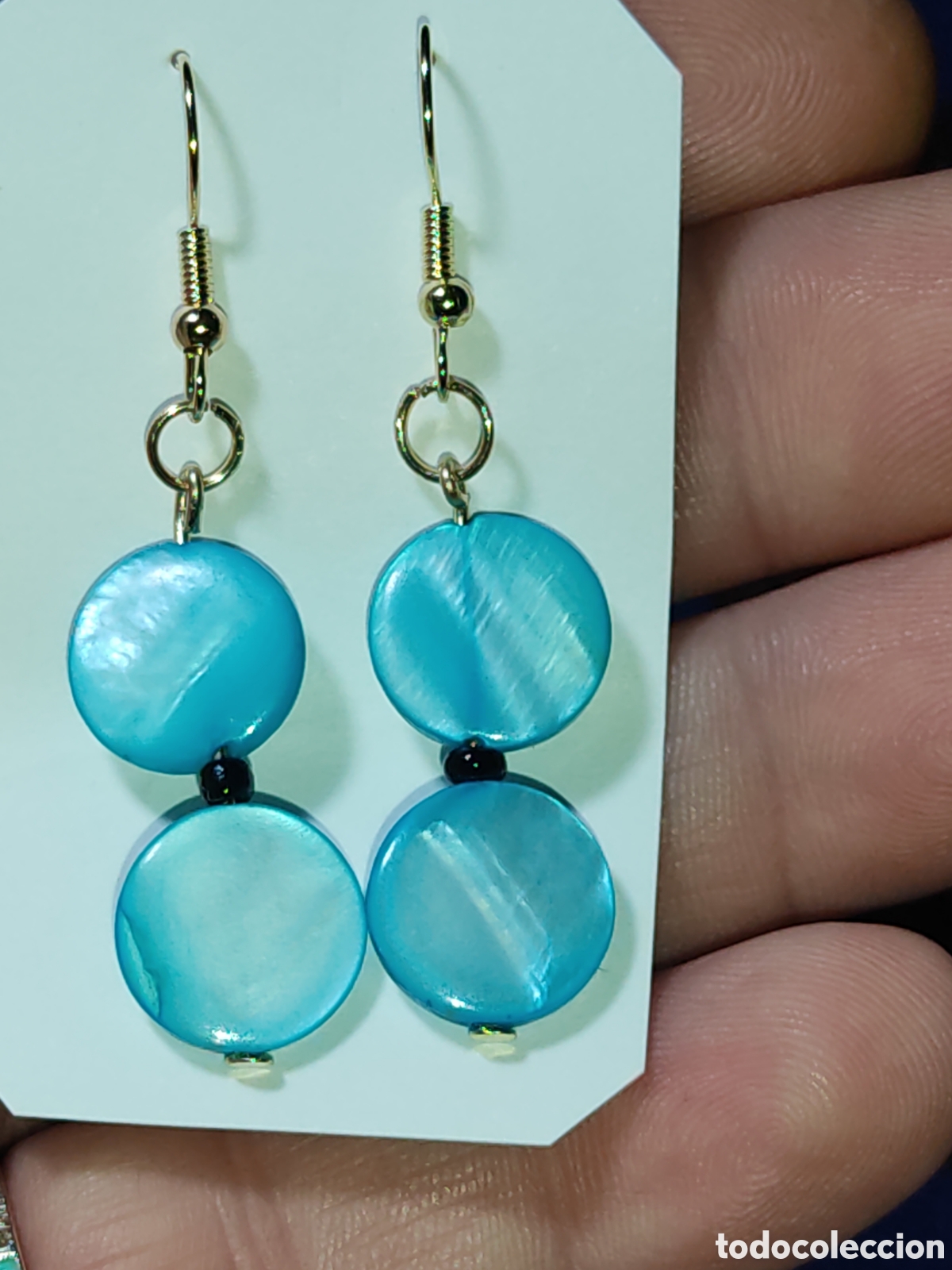 Joyeria: Pendientes de lentejas de n&aacute;car azul. - Foto 2