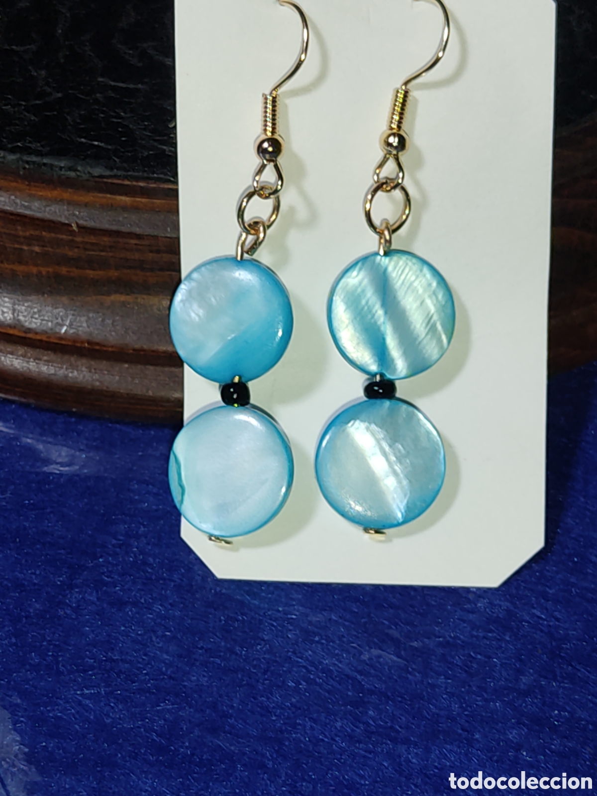 Joyeria: Pendientes de lentejas de n&aacute;car azul. - Foto 5