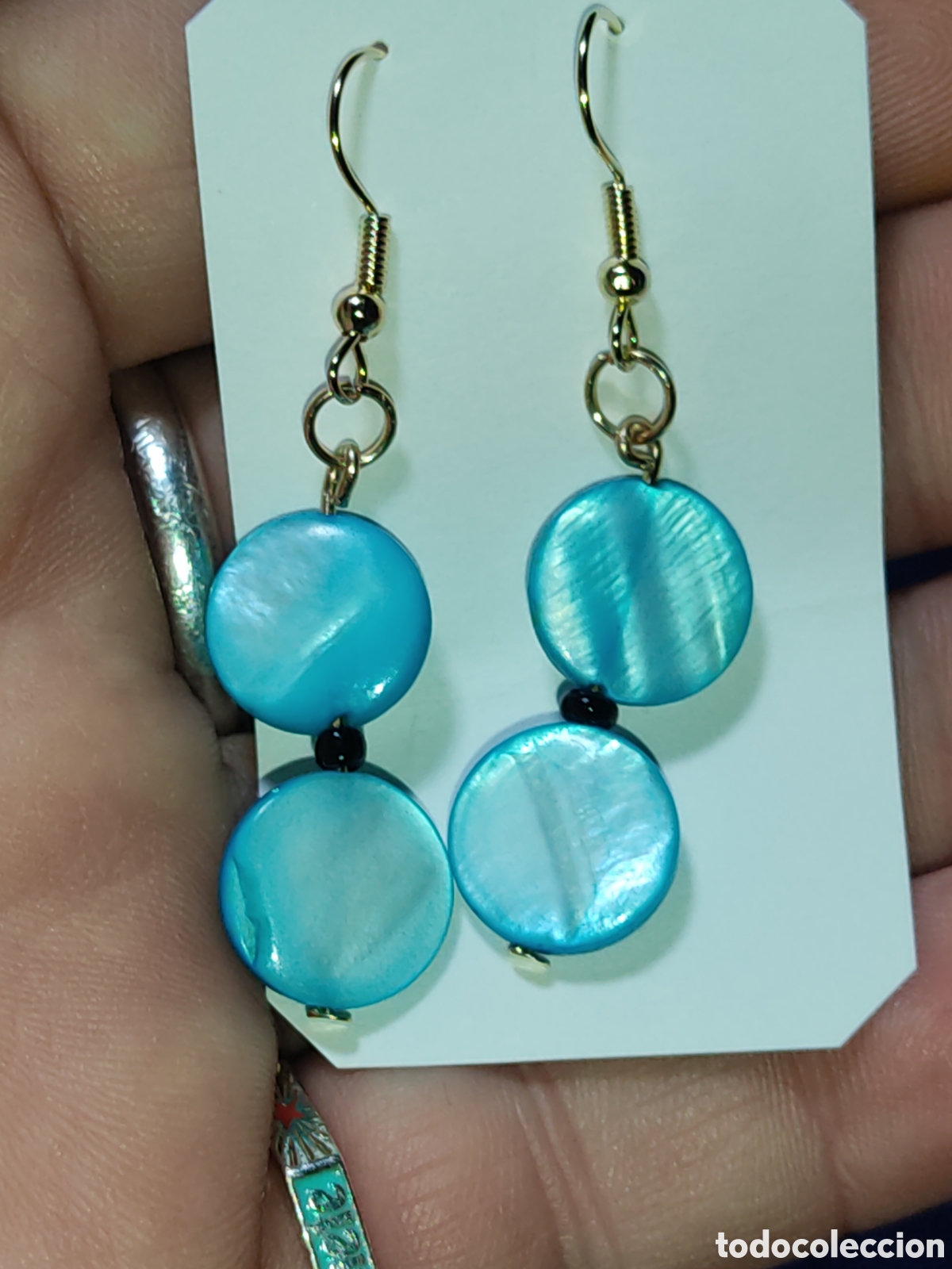 Joyeria: Pendientes de lentejas de n&aacute;car azul. - Foto 1