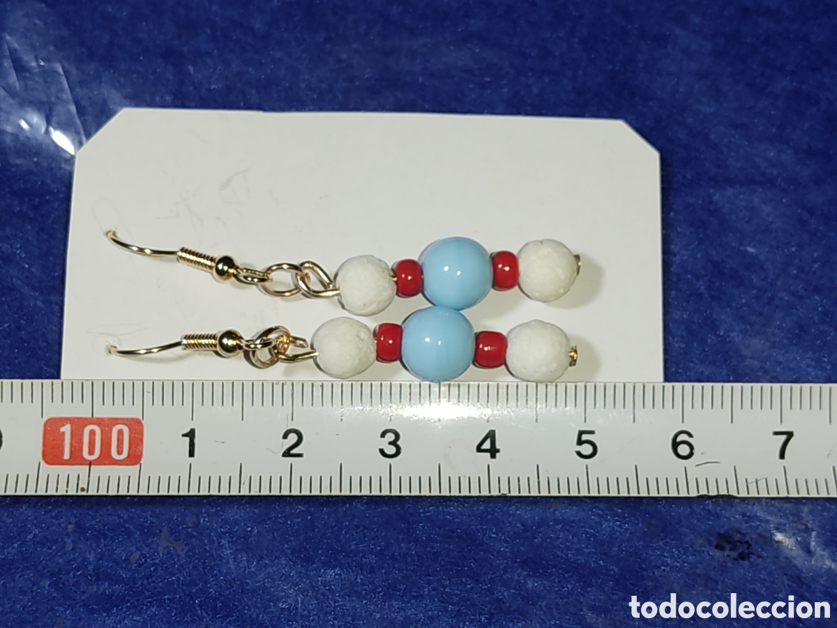 Joyeria: Pendientes de opalina azul y roja y coral blanco. - Foto 3